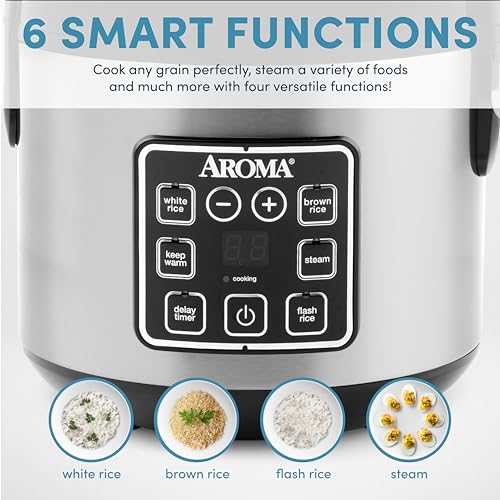 Digital Rice Cooker, 4-Cup Uncooked, Steamer, Multicooker, 2 Qt, Stainless Steel R872251