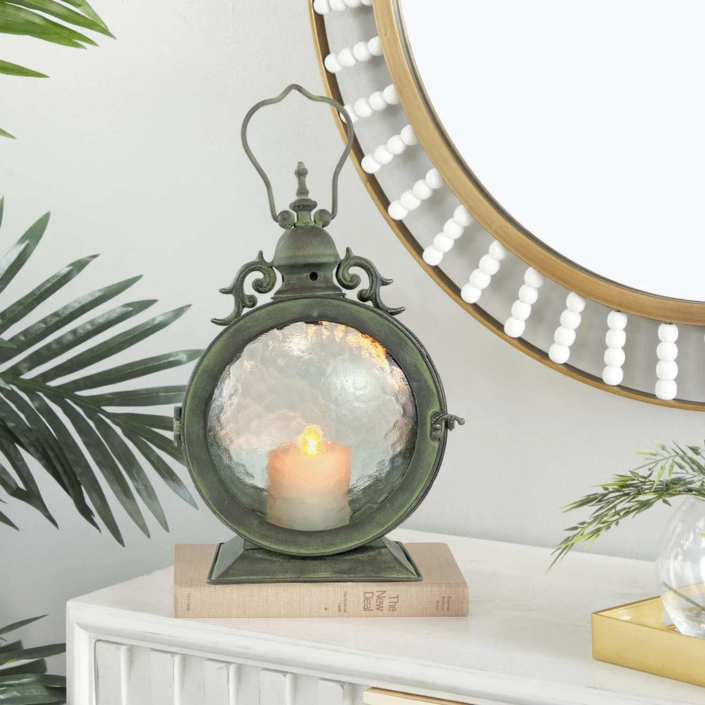 Metal Round Hanging Candle Lantern with Curved Glass Insert E808464