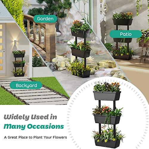 3-Tier Vertical Garden Planter with Drainage, Indoor Outdoor Raised Bed I14124