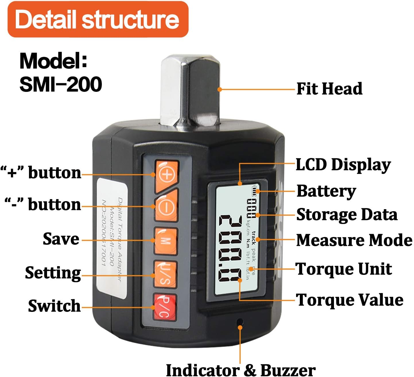 Torque Adapter 1/2" Drive 200Nm with Buzzer and Backlight N163693