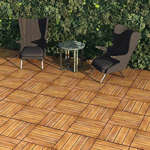 Acacia Interlocking Flooring Tiles, 12" x 12", Pack of 10, Indoor/Outdoor M2536
