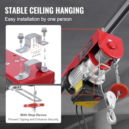 Electric Hoist, 2200 lbs Capacity, 110V with Wireless Remote, 40ft Lifting Height Y665