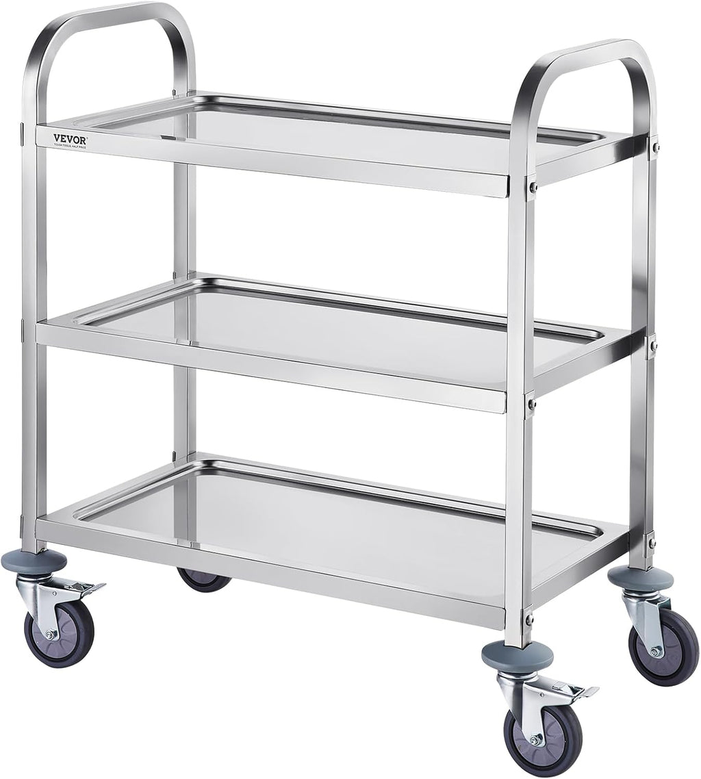 Lab Utility Cart, 220 lbs Capacity, 3 Shelves, Stainless Steel Frame D217890