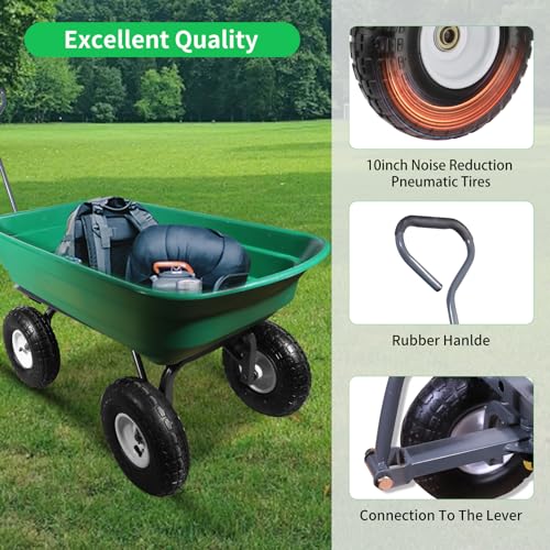 600 Lbs Poly Garden Dump Cart with Rotating Handle and No-Flat Tires U57786