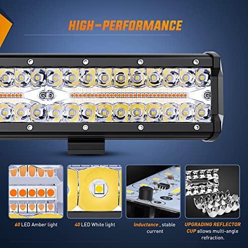 LED Light Bar 12 Inch 300W Spot Flood Combo with 2 Pcs 4 Inch 60W LED Pods and Wiring Harness for Trucks SUV ATV K65797