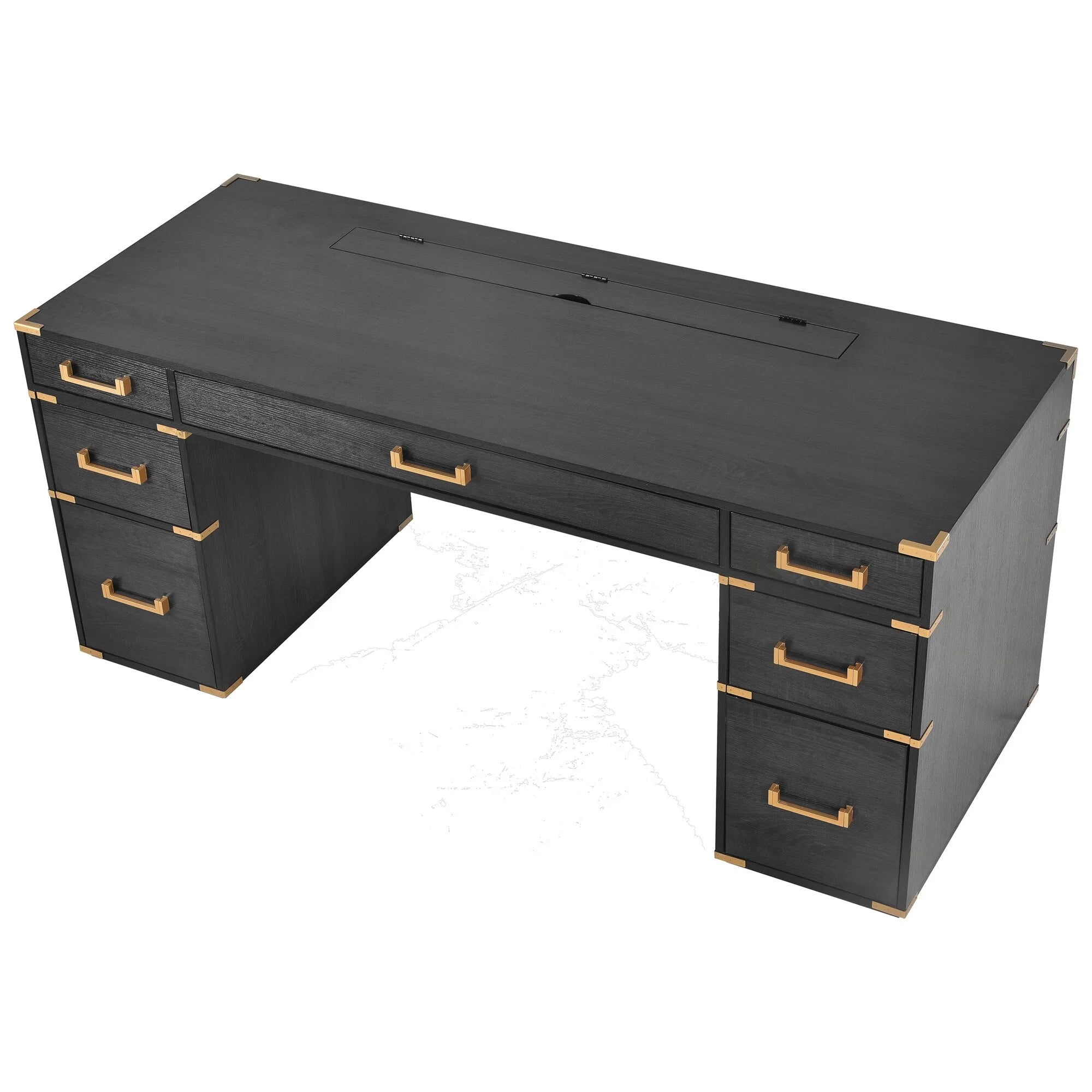 Executive Writing Desk with Metal Edge Trim, Black S901