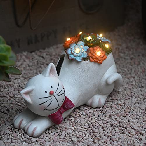 Solar Cat Statue Garden Decor for Yard Lawn J9481