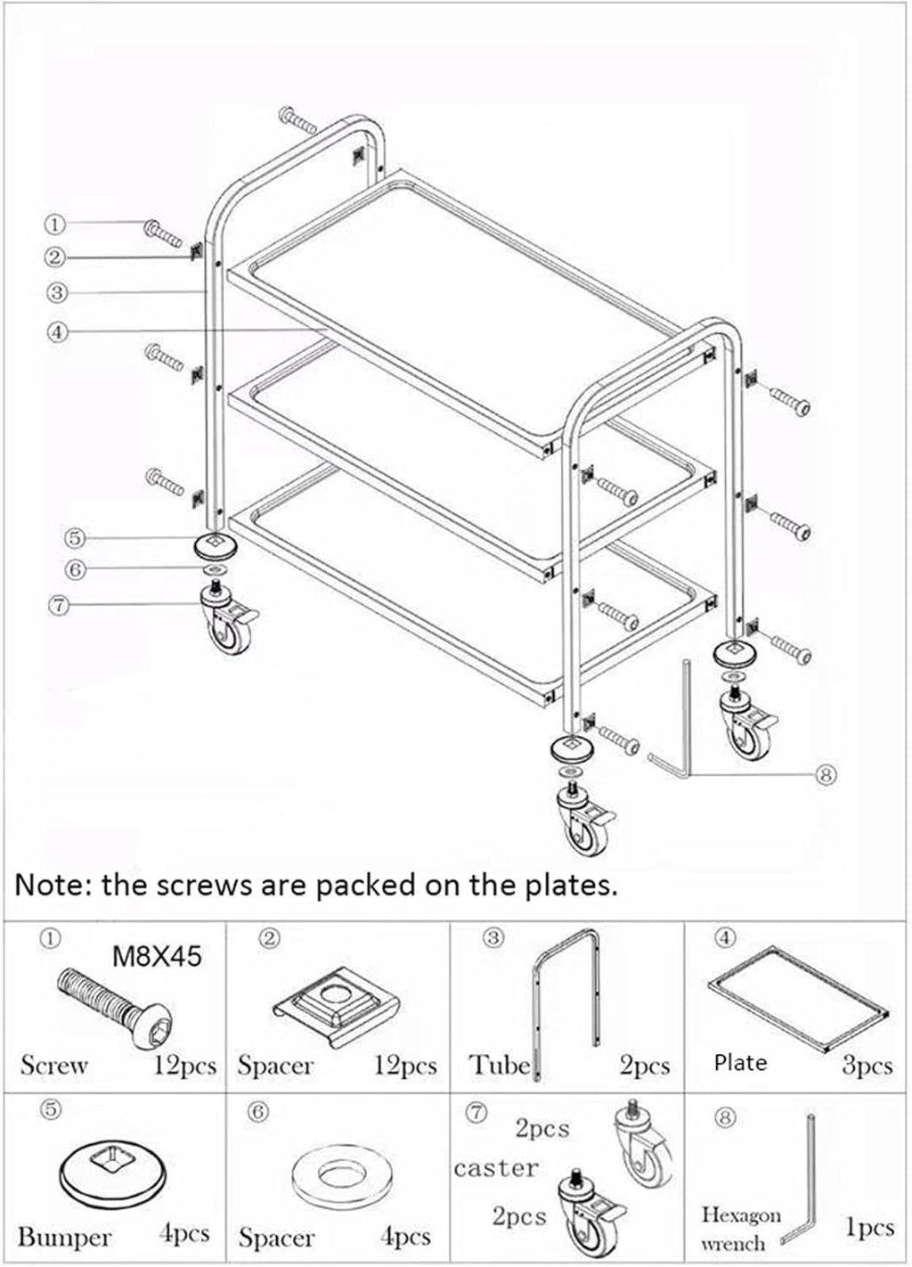Stainless Steel 3-Tier Kitchen Utility Cart with Locking Wheels N78679
