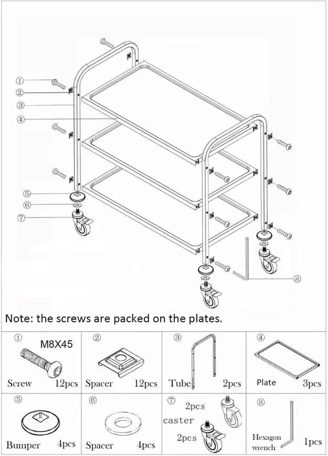 Stainless Steel 3-Tier Kitchen Utility Cart with Locking Wheels N78679
