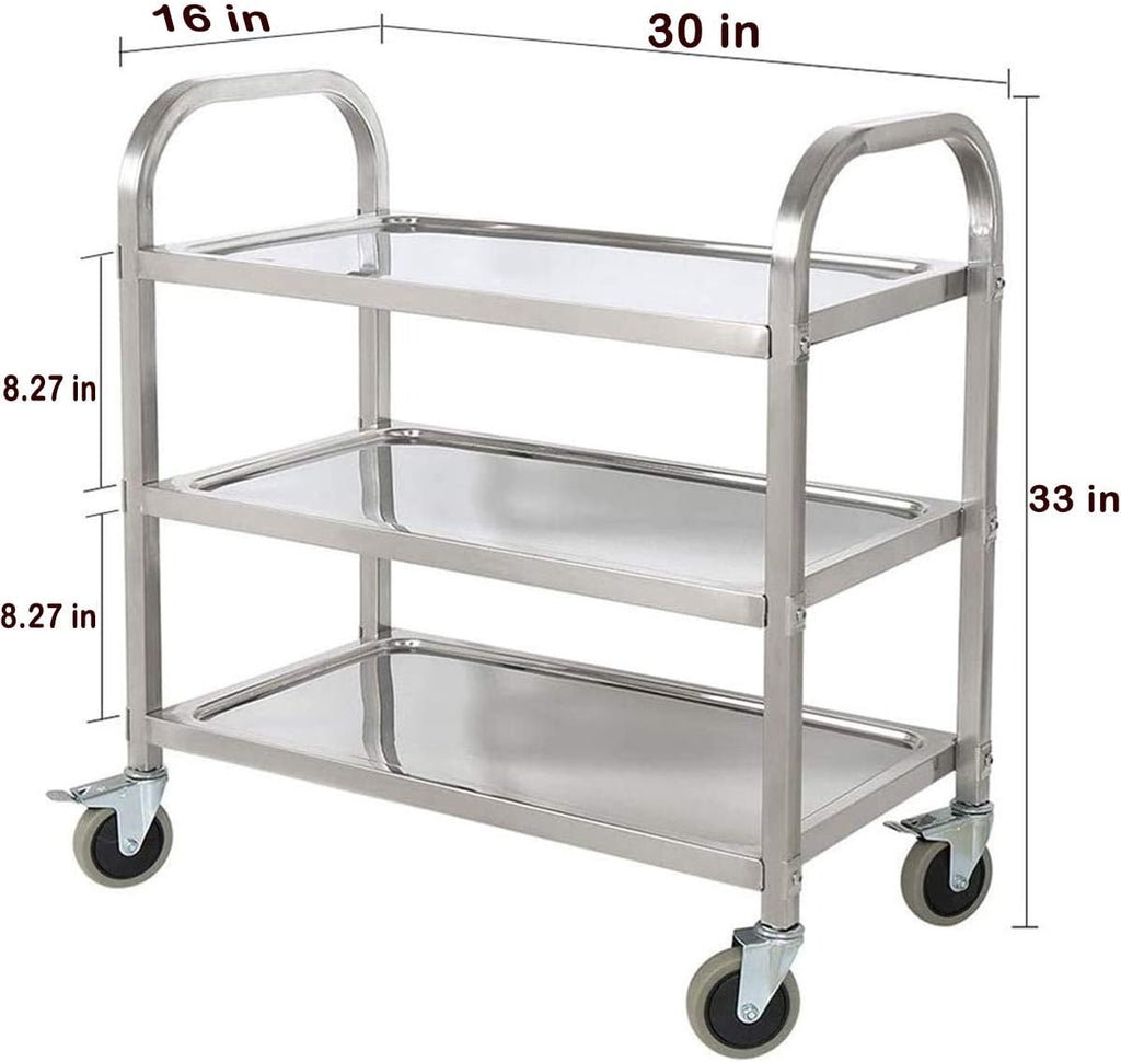 Stainless Steel 3-Tier Kitchen Utility Cart with Locking Wheels N78679