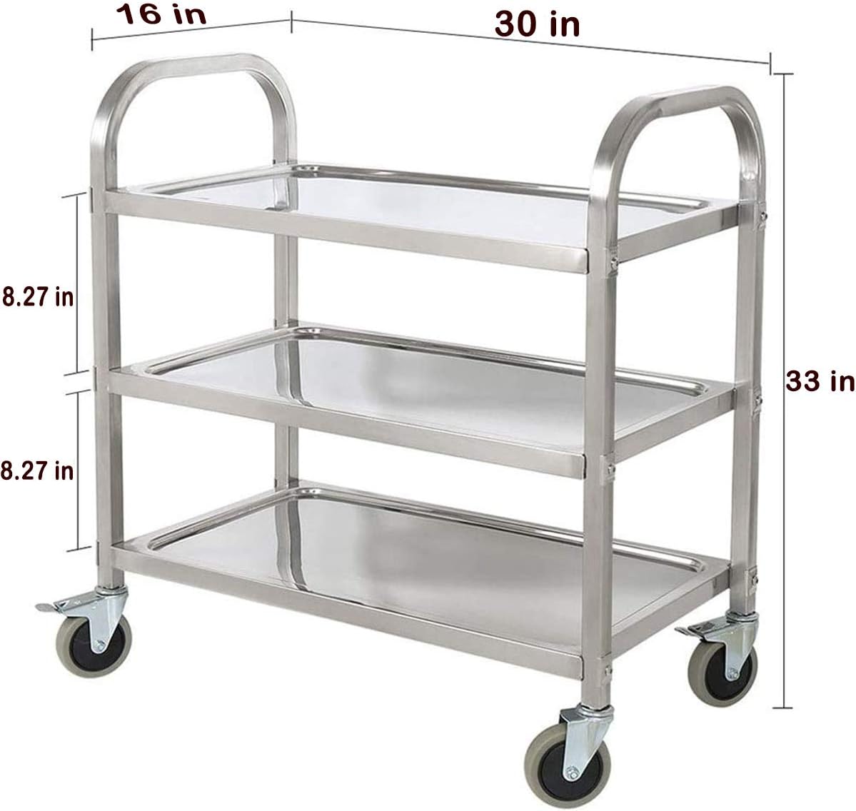Stainless Steel 3-Tier Kitchen Utility Cart with Locking Wheels N78679