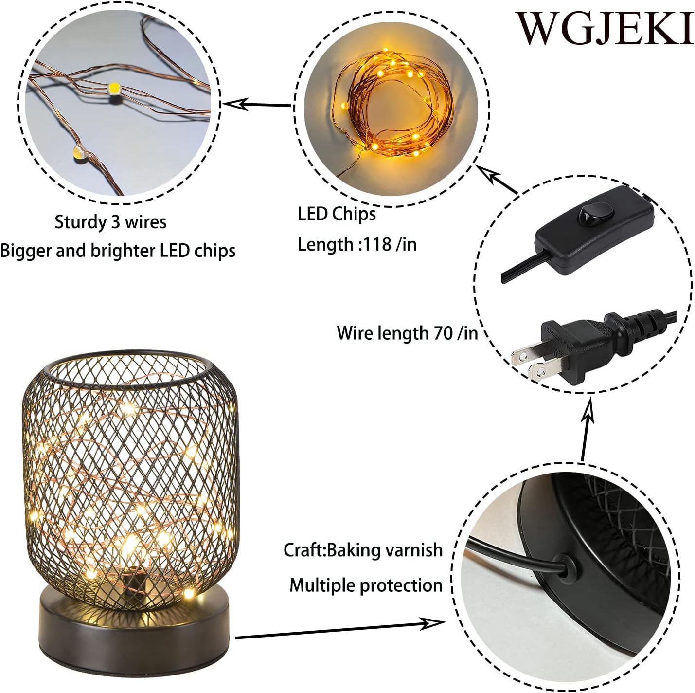 Cage Desk Lamp Starry Sky LED Lights Iron Mesh Retro Lamp with Black Switch Wire Z826