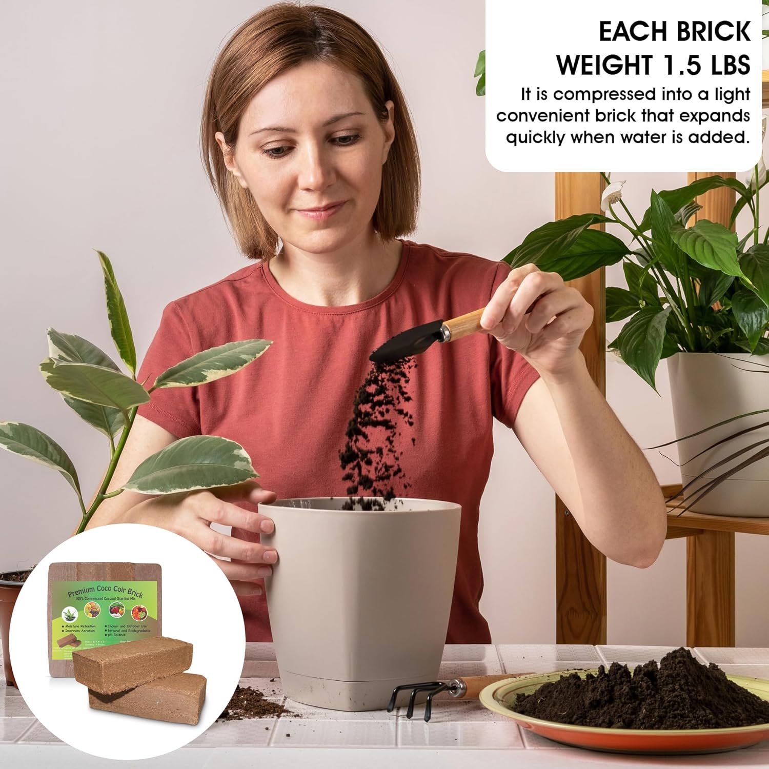 Coco Coir Bricks, 4 Pcs, Organic Compressed Potting Mix for Gardening S7000