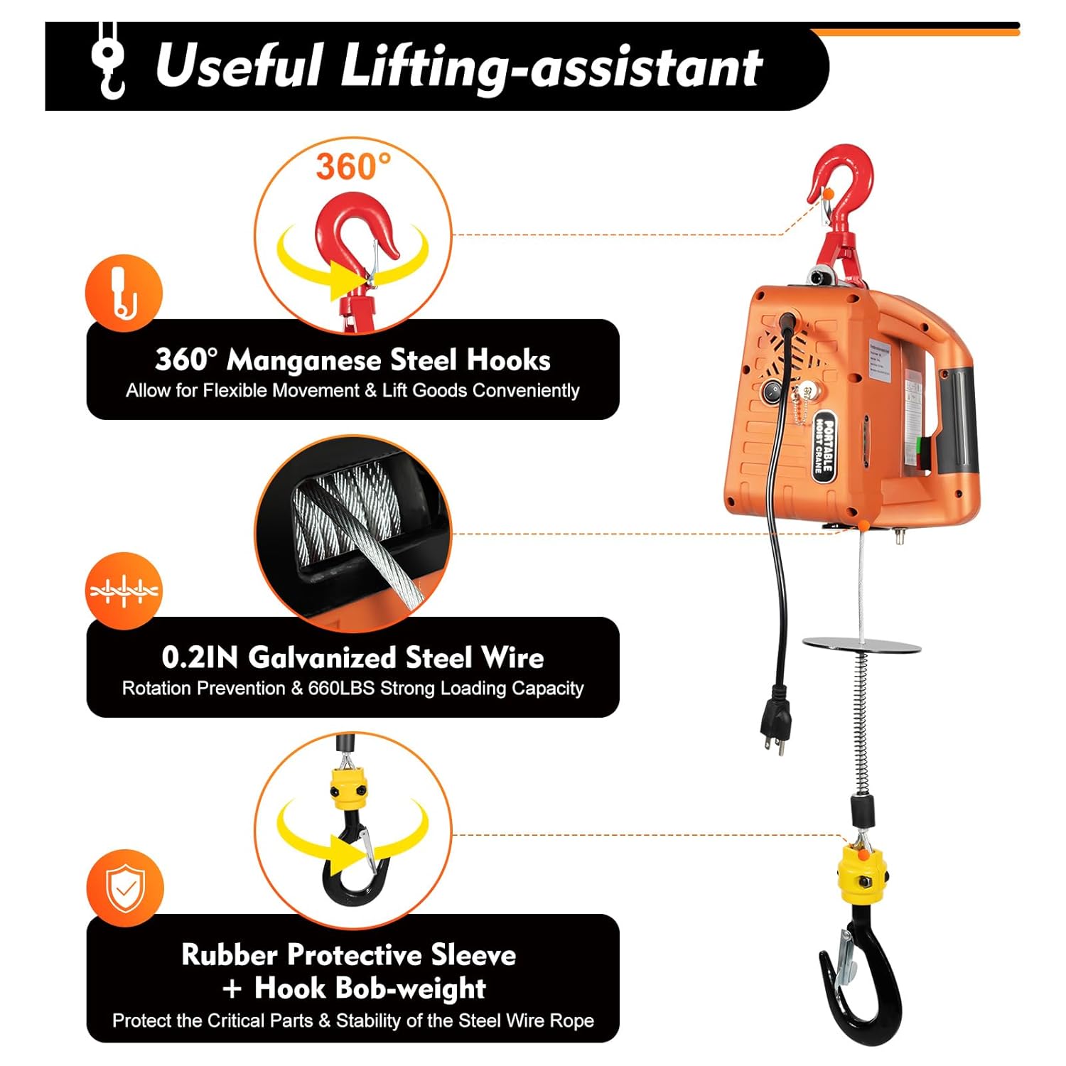 Electric Hoist Winch 660LBS 110V with Remote Control Q89105