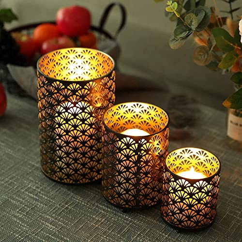 Set of 3 Metal Candle Holders Bronze Vintage Table Candlestick Holders N807