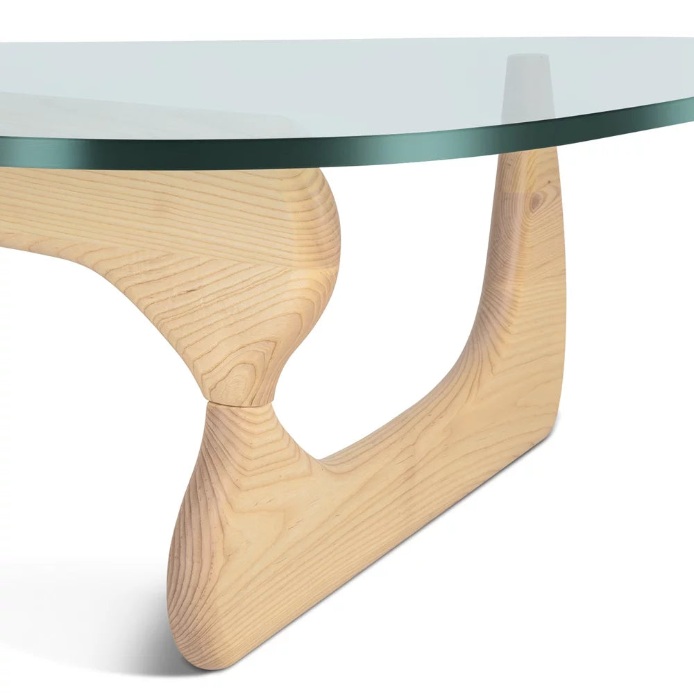 Mid Century Triangle Tempered Glass Coffee Table with Solid Wooden Base D231690