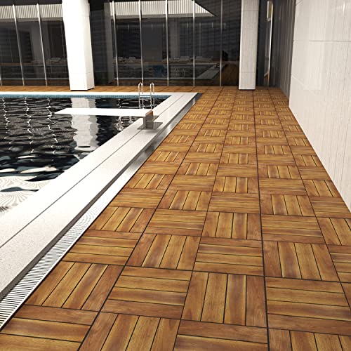 Acacia Interlocking Flooring Tiles, 12" x 12", Pack of 10, Indoor/Outdoor M2536