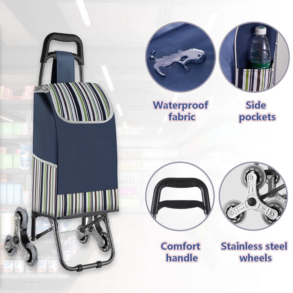 Folding Shopping Cart with Wheels, Stair-Climbing Utility Trolley Q3252