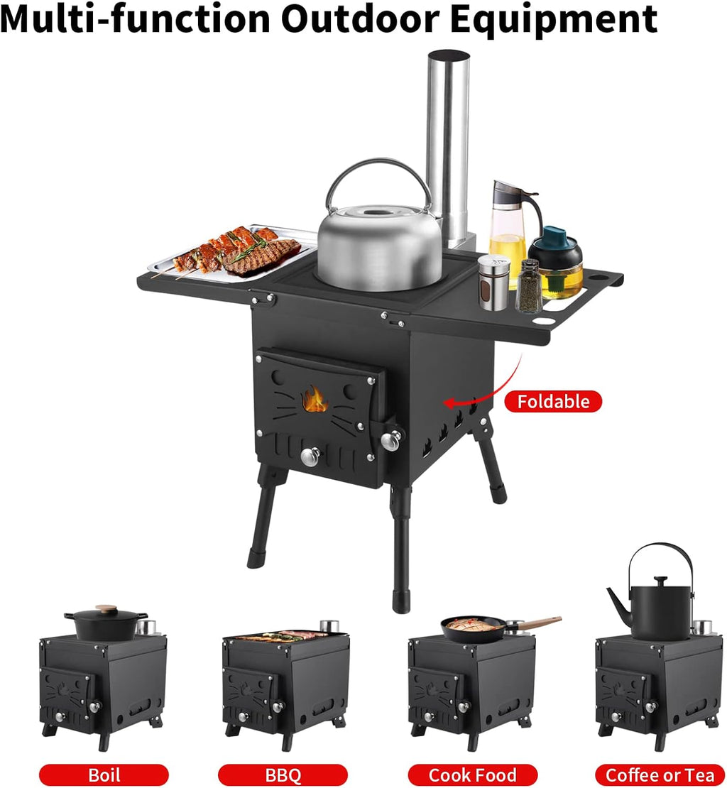 Portable Wood Burning Stove with Chimney Pipe for Tent Camping E956