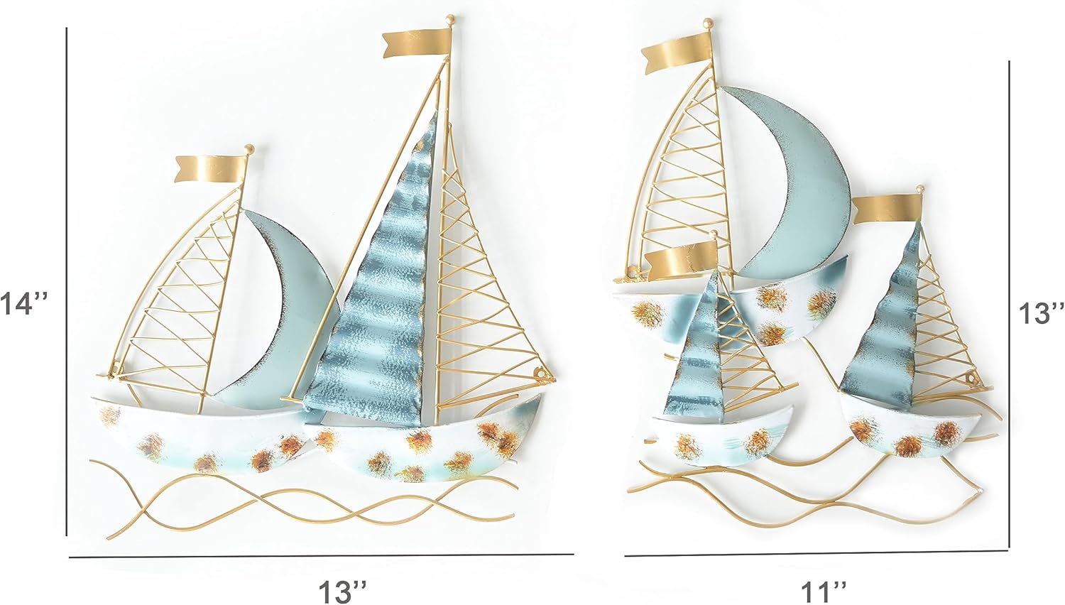 Blue Metal Sail Boat Wall Decor Set of 2 I2057