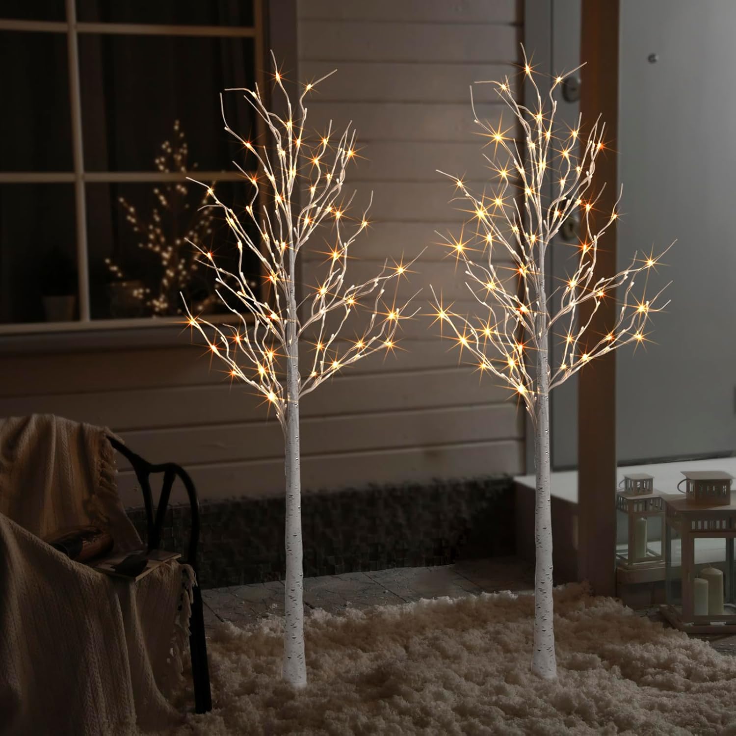 Lighted Birch Tree 2 Pack, 6 Feet, 144 Warm White Lights, Artificial Christmas Tree for Indoor Outdoor Decor N5526