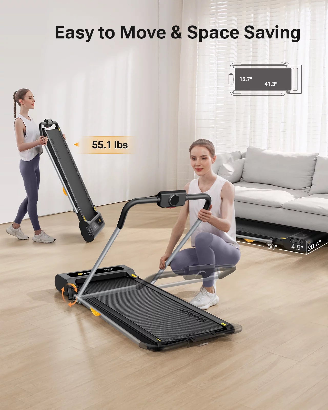 2 in 1 Under Desk Treadmill with Smart Console for Home Office Y891