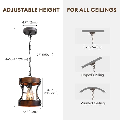 Wood Small Pendant Light for Dining Room and Kitchen Island E90822