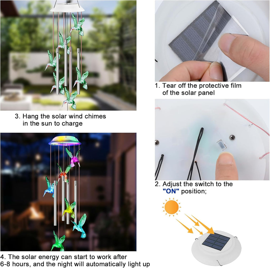 Solar Wind Chime with 4 Aluminum Tubes, 7-Color Changing, Outdoor Waterproof M86116