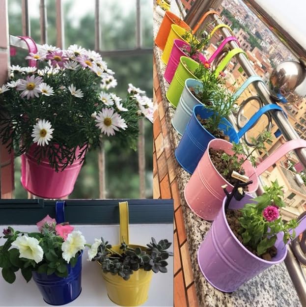 Metal Hanging Plant Pots with Removable Hooks, 5-Pack, Black X159