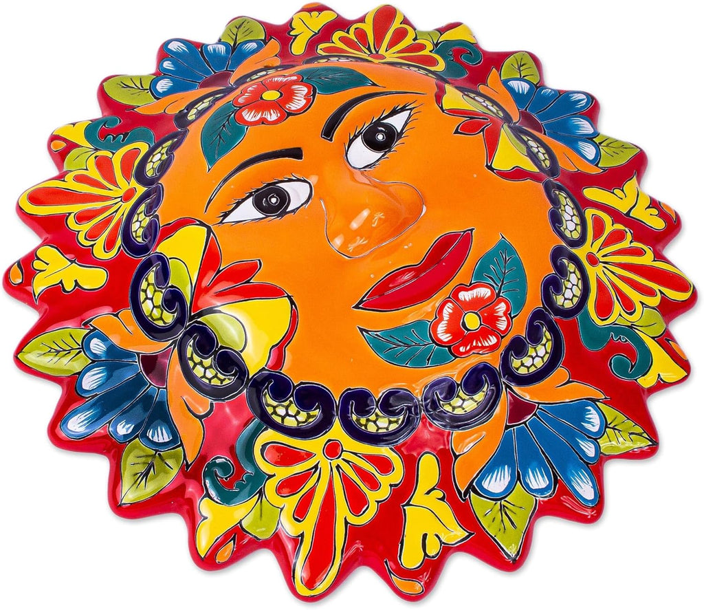 Handmade Ceramic Floral Sun Wall Plaque, Multicolor O852
