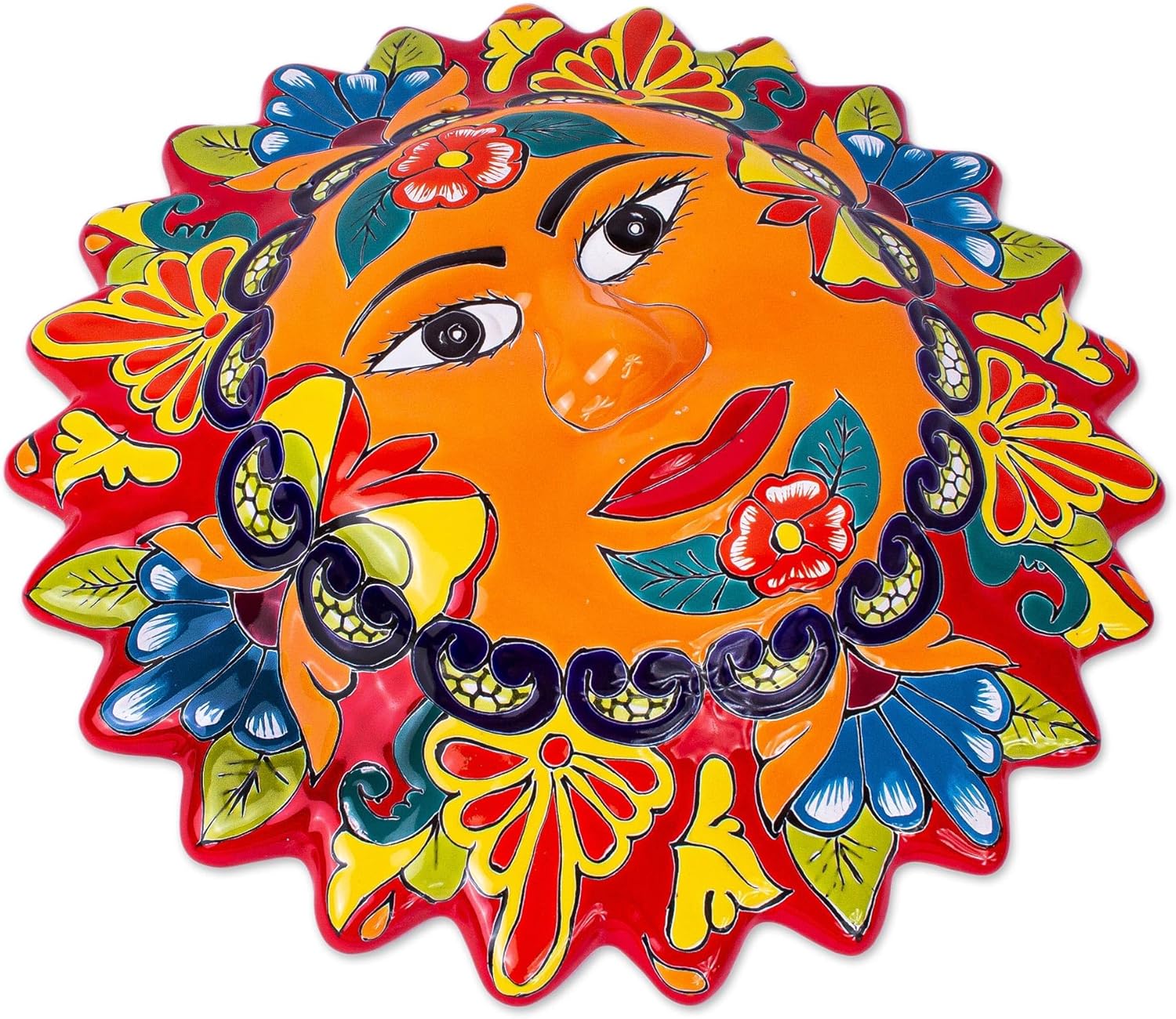 Handmade Ceramic Floral Sun Wall Plaque, Multicolor O852