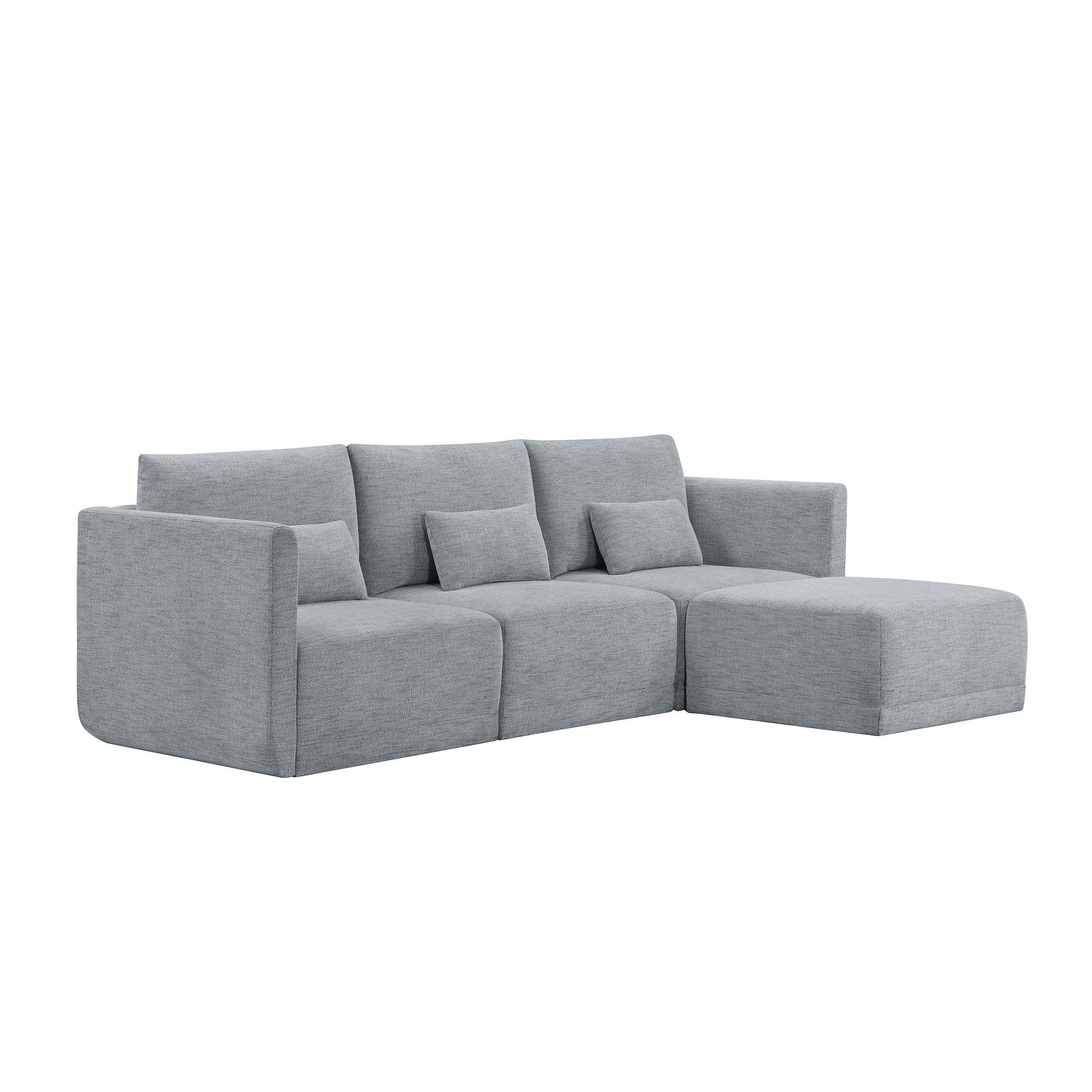 Modular Sectional Sofa with Ottoman, Gray Fabric C120