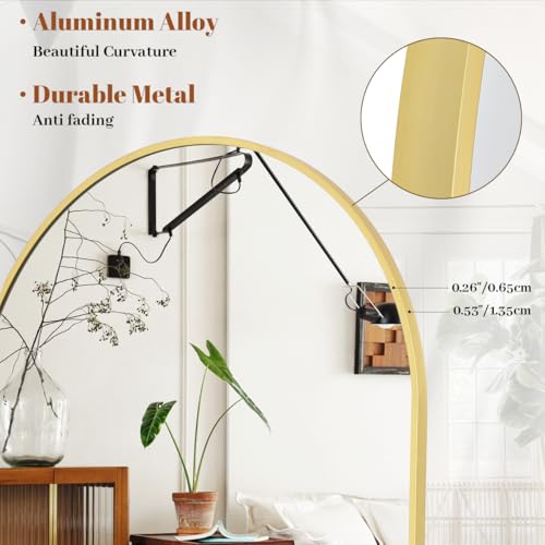 Arch Mirror Full Length 21x64 Floor Mirror with Stand, Aluminum Frame, Black U7175