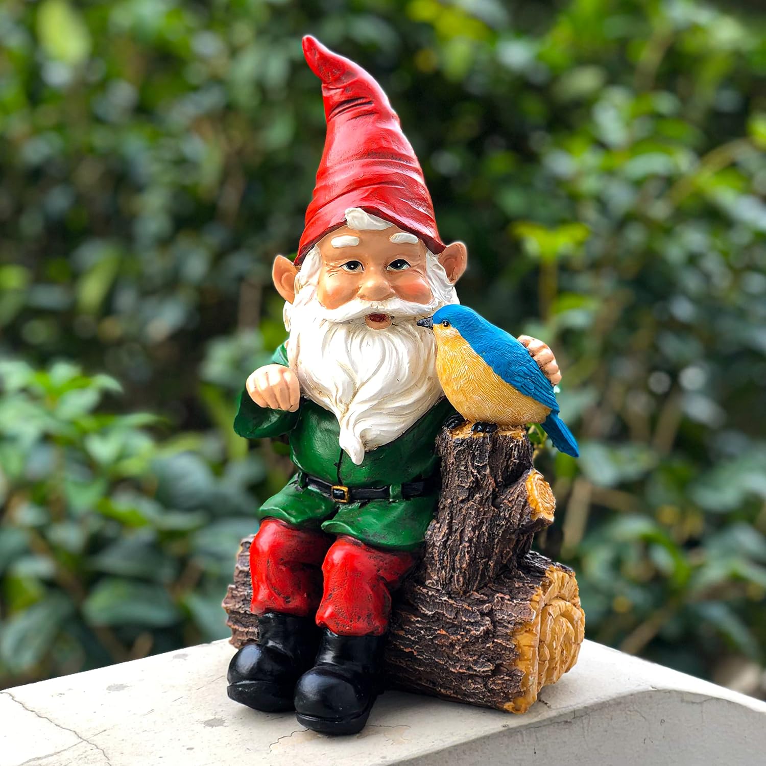 Outdoor Gnome Statue with Bird for Garden Patio Lawn Decor W262