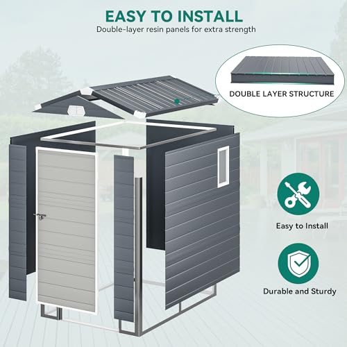 Light Gray Resin Tool Shed, 36 Cu Ft Waterproof Outdoor Horizontal Storage with Lockable Doors P55427