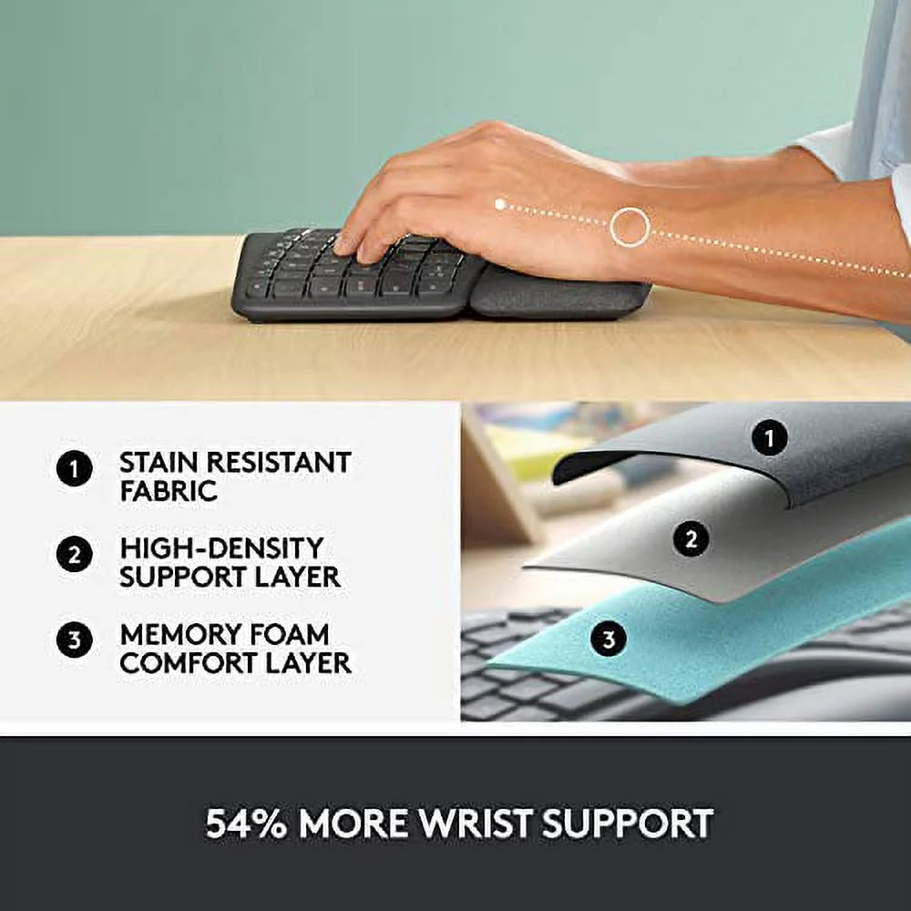Wireless Ergonomic Keyboard with Wrist Rest, Split Layout for Windows/Mac B79578