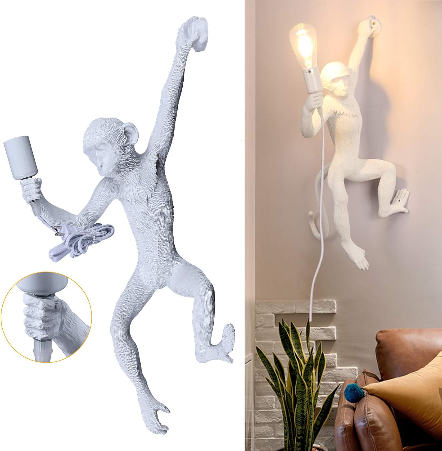 Monkey Wall Lamp, Vintage Resin Gold Finish for Living Room Bedroom I325541