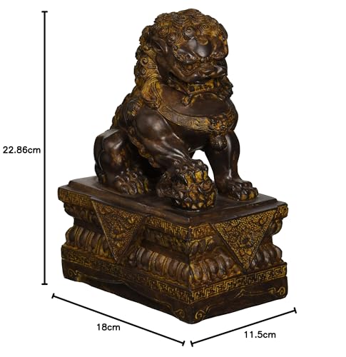 Chinese Guardian Lion Foo Dog Statues, 9 Inch, Set of Two, Bronze Finish G413171