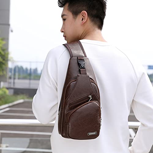 Waterproof Leather Crossbody Sling Bag with USB Charging Y172123