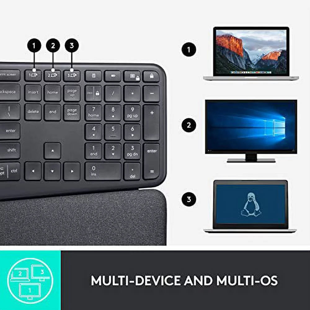 Wireless Ergonomic Keyboard with Wrist Rest, Split Layout for Windows/Mac B79578