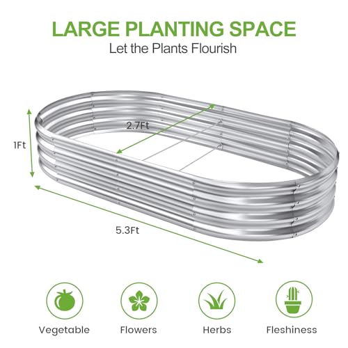 Galvanized Raised Garden Bed Kit, Oval Metal Planter Box for Vegetables E315
