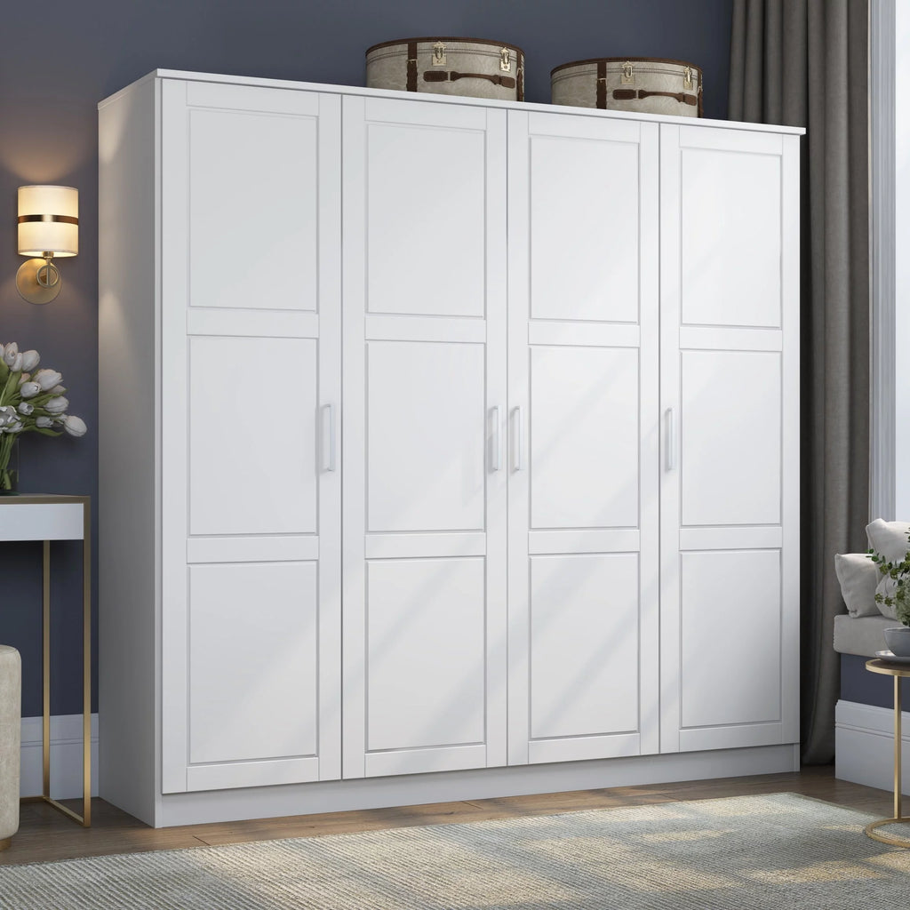 Solid Wood 4-Door Wardrobe with Mirrored Doors Black N69660