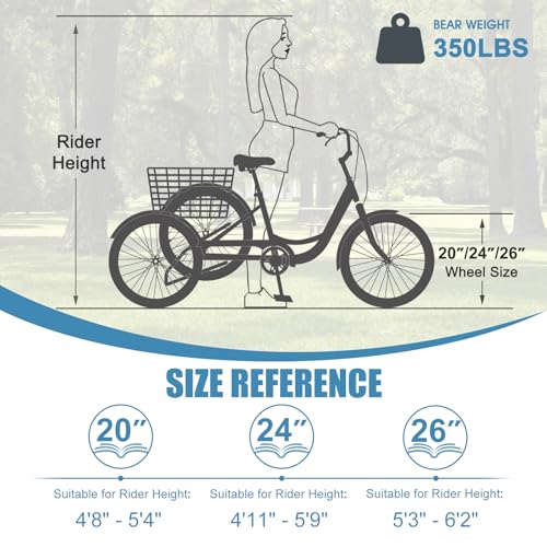 Adult Tricycle 3 Wheel Bike 7 Speed with Shopping Basket Y220672