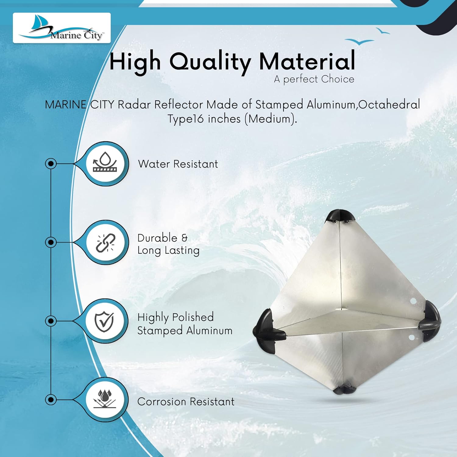Aluminium Boat Radar Reflector Octahedral 16 Inches T56397