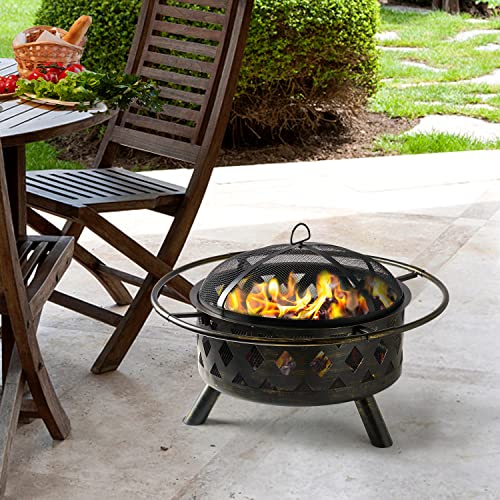 Outdoor Wood Burning Chiminea Fire Pit with Mesh Spark Screen Doors M582318
