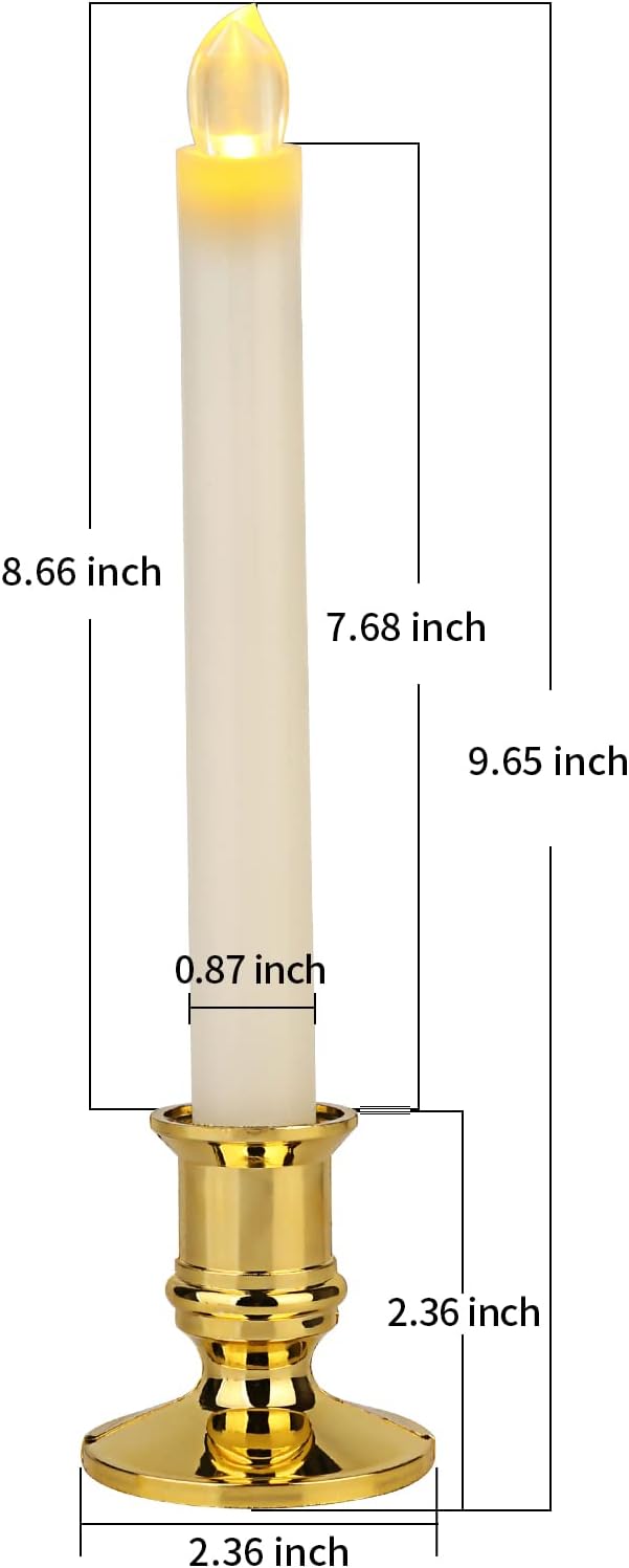Flameless LED Taper Candles with Remote, Gold Holders, 12-Pack P6584