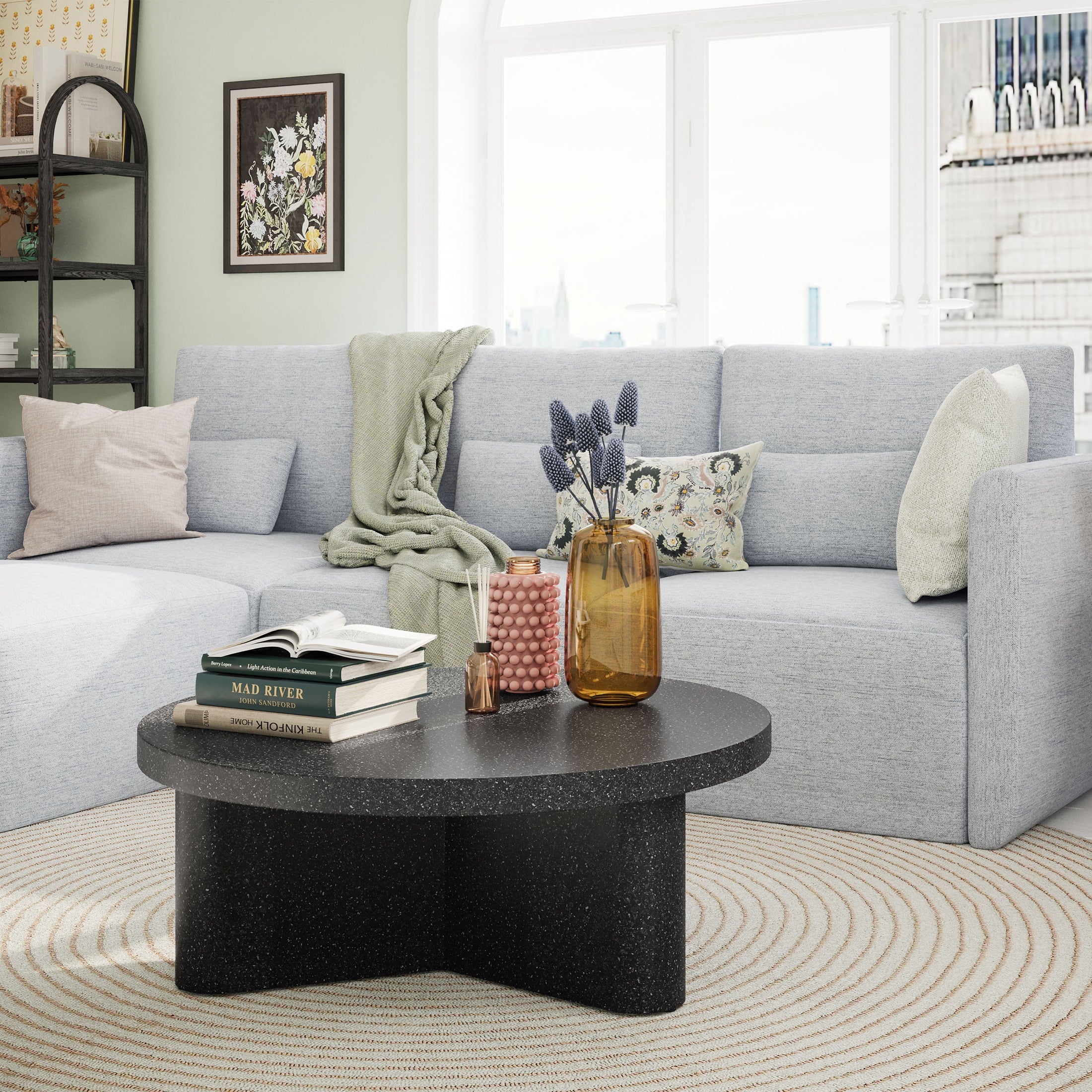 Modular Sectional Sofa with Ottoman, Gray Fabric C120