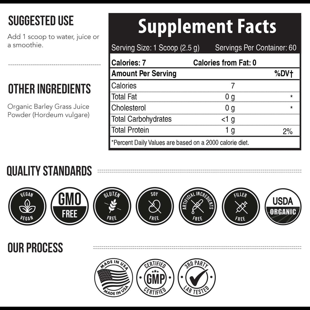 Organic Barley Grass Juice Powder, Cold-Pressed, Gluten Free, Vegan, 5.3 oz U961