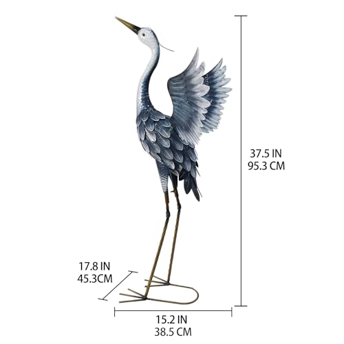 33 Inch Metal Heron Statue for Garden Patio Pond Decor C65360