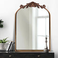 Gold Brass Mirror for Wall,Gold Traditional Vintage Ornate Baroque Mirror,Victorian Antique Bronze Mirror with Full Matel Frame,Arched Mirror for Entryway/Bathroom/Fireplace 24"X36"